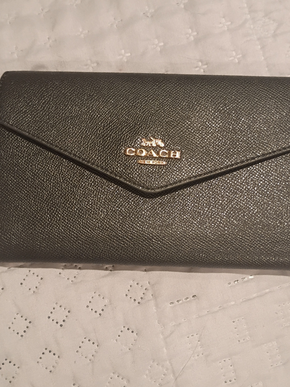 Coach Black Envelope Wallet with Gold Tone Logo